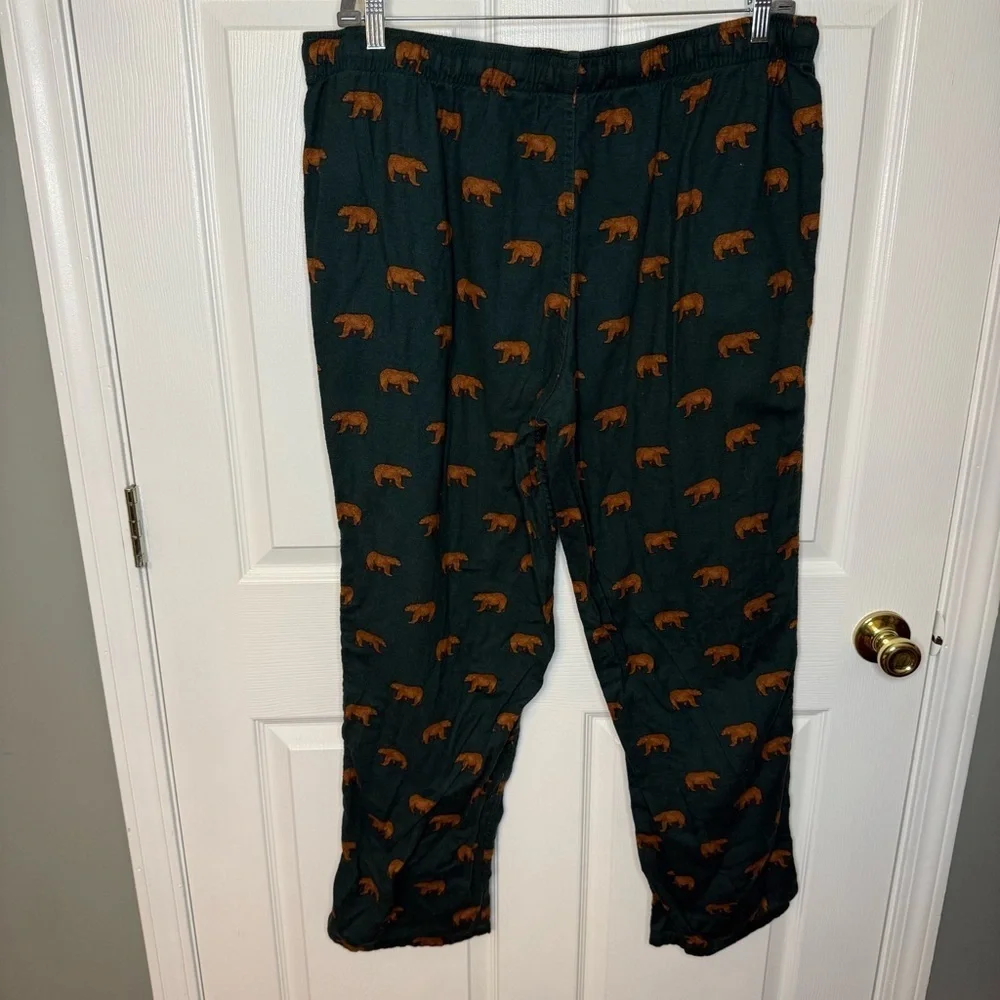 J. Crew Green Bear Print Men's Pajama Bottoms Size XL GUC